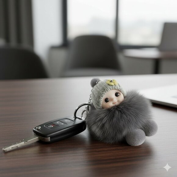 Cute Smiling Fur Baby Keychain with LOVE tag, Plush rabbit fur, Bag Charm - Picture 9 of 12